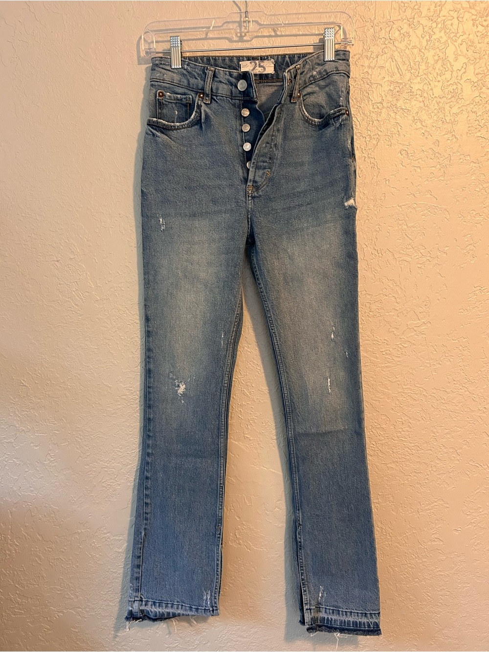 Free People Faded Blue High-Rise Button-Fly Flare Jeans